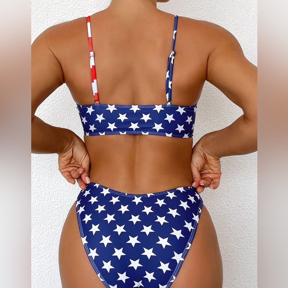 American Flag Stars Stripes O Ring Bikini Set - Picture 4 of 8
